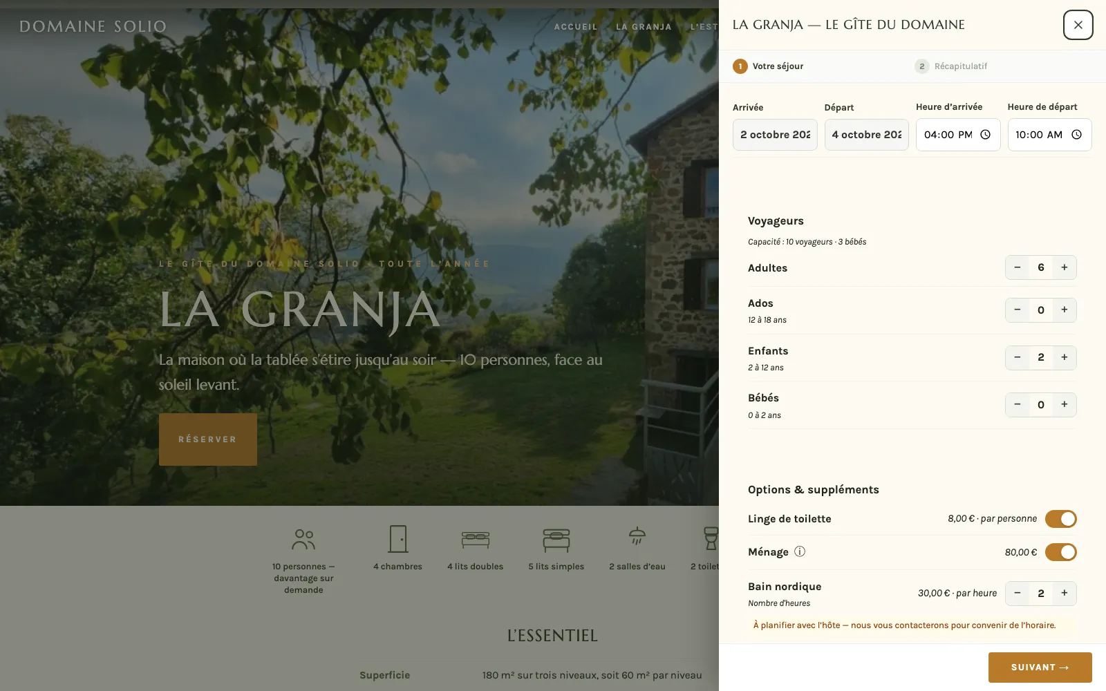 Domaine Solio, site de présentation et de réservation en ligne