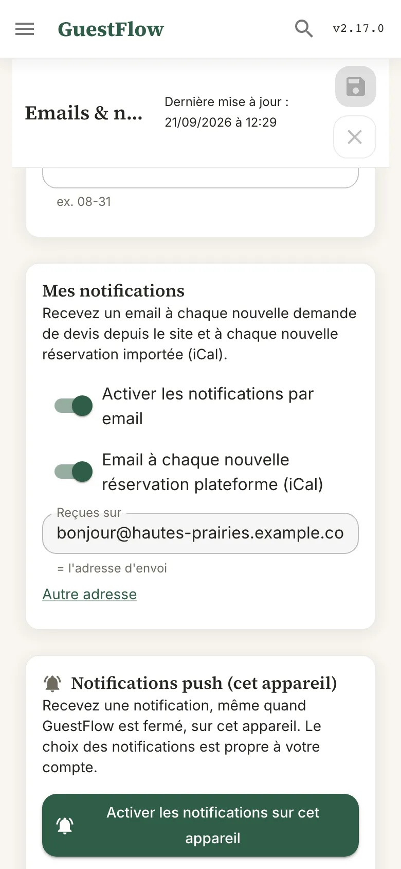 Les notifications, par email et en push sur le téléphone