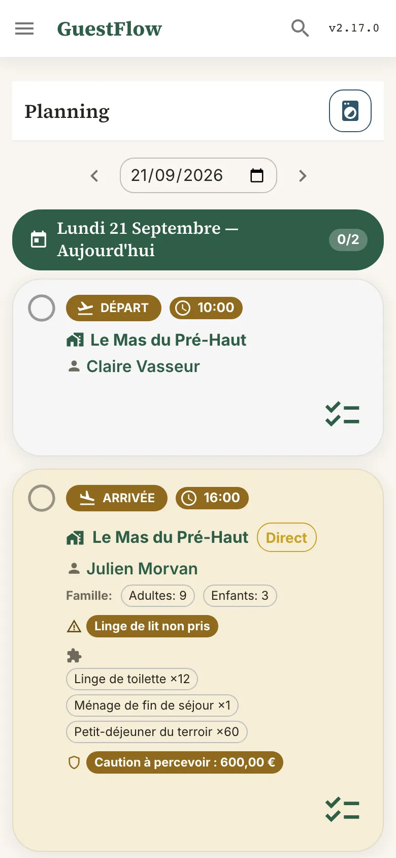 Le planning du jour, tel qu’on l’utilise sur le terrain