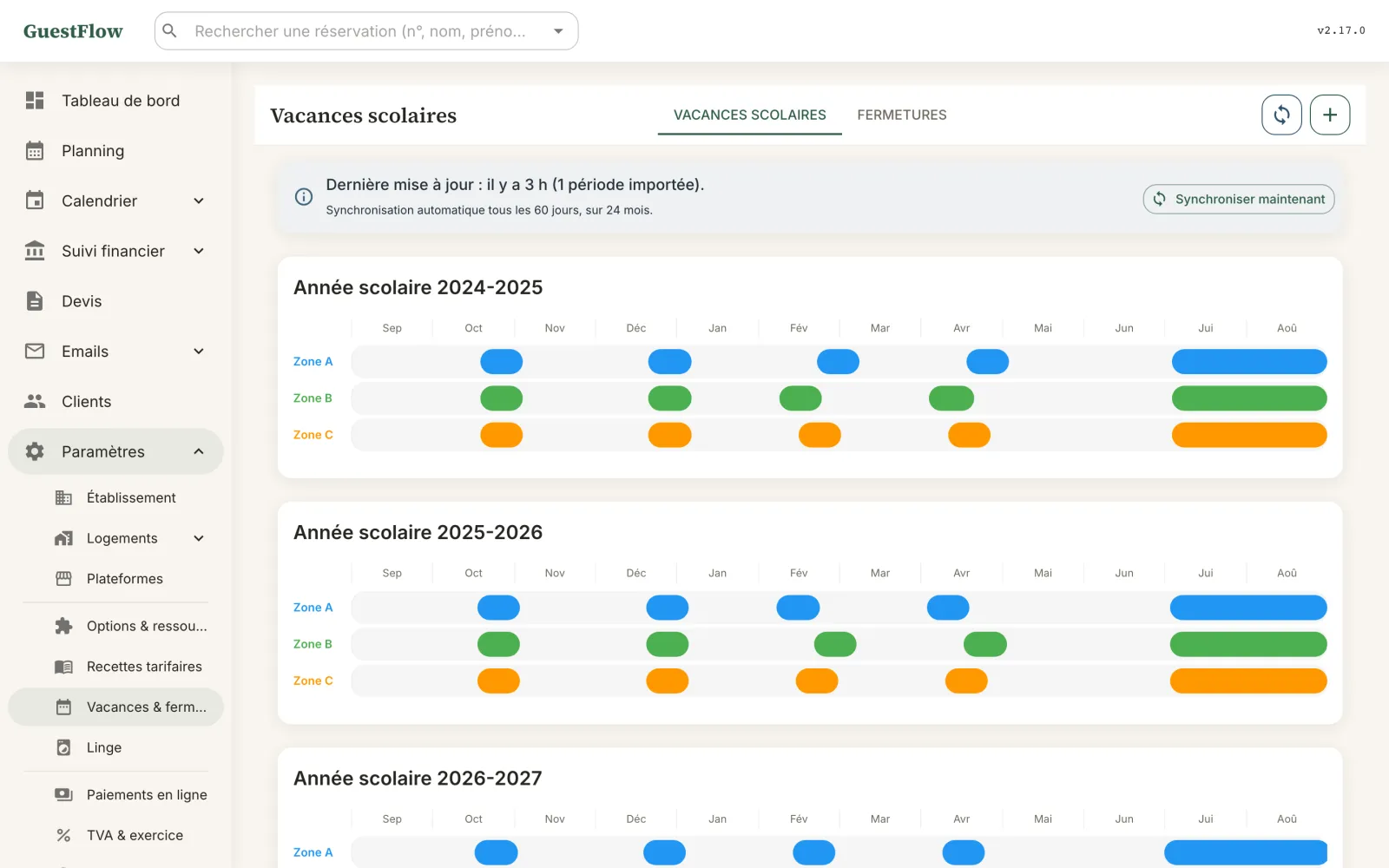 Les vacances scolaires des zones A, B et C, synchronisées automatiquement sur deux ans