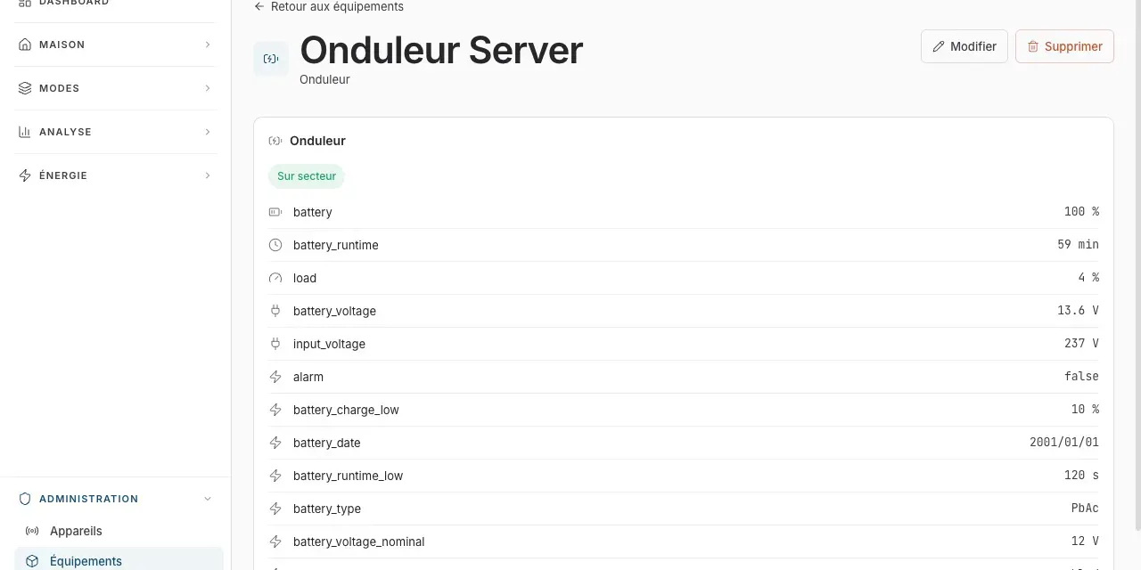 Un onduleur supervisé par le plugin Network UPS Tools